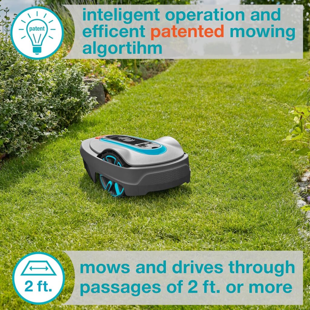 GARDENA 15001-20 SILENO City - Automatic Robotic Lawn Mower, with Bluetooth app and Boundary Wire, The quietest in its Class, for lawns up to 2700 Sq Ft, Made in Europe, Grey