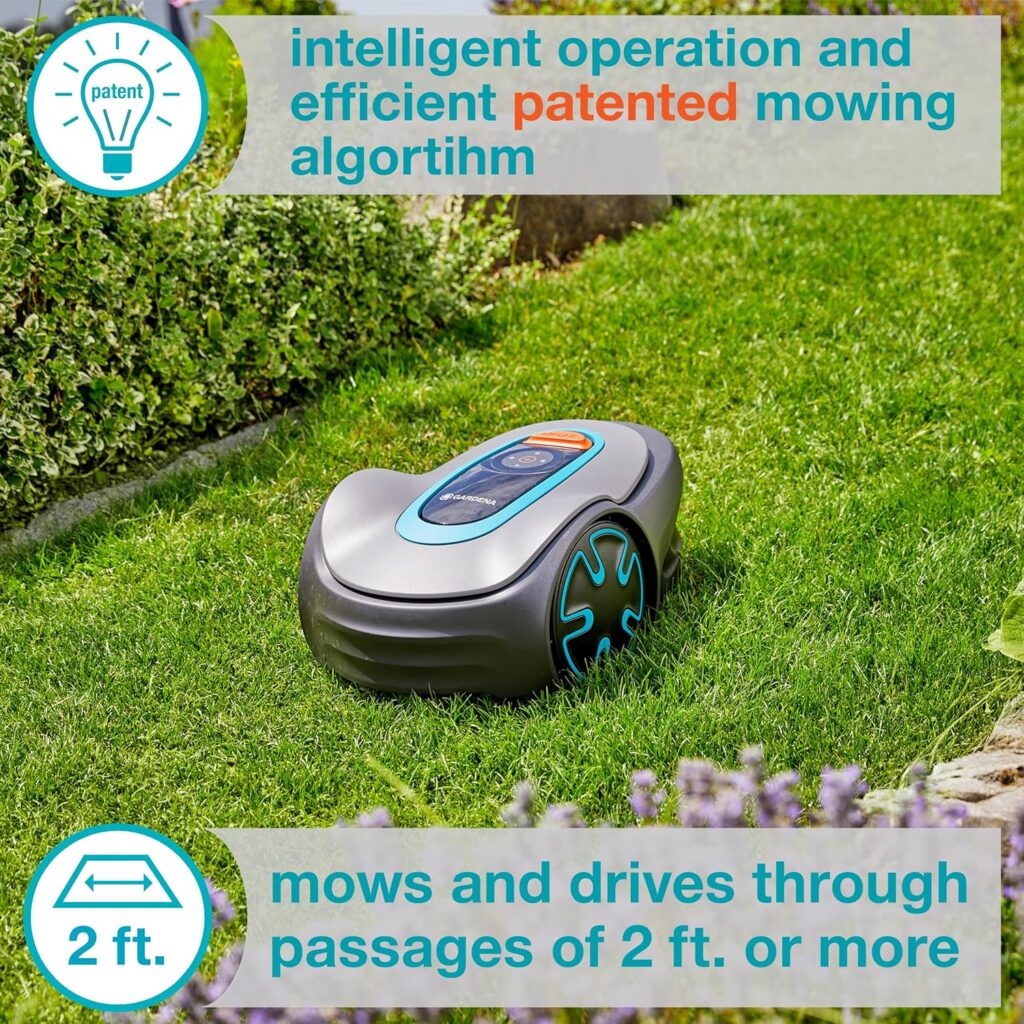 Gardena 15201-20 SILENO Minimo - Automatic Robotic Lawn Mower, with Bluetooth app and Boundary Wire, The quietest in its Class, for lawns up to 2700 Sq Ft, Made in Europe, Grey